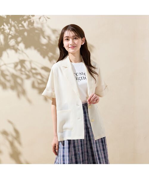 Rose Tiara / ローズティアラ テーラードジャケット | 【接触冷感/防シワ】オーガンジーオーバージャケット（オフ）