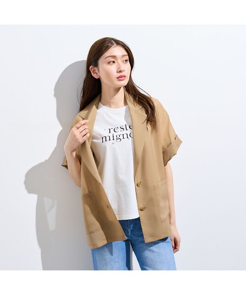 Rose Tiara / ローズティアラ テーラードジャケット | 【接触冷感/防シワ】オーガンジーオーバージャケット（ベージュ）