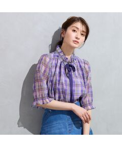 Rose Tiara / ローズティアラ シャツ・ブラウス | 【セットアップ対応】マドラスチェック風プリントフリルカラーブラウス