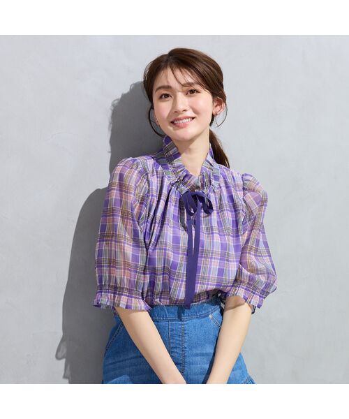 Rose Tiara / ローズティアラ シャツ・ブラウス | 【セットアップ対応】マドラスチェック風プリントフリルカラーブラウス | 詳細4