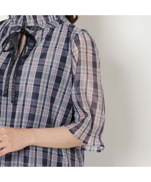 Rose Tiara / ローズティアラ シャツ・ブラウス | 【セットアップ対応】マドラスチェック風プリントフリルカラーブラウス | 詳細13