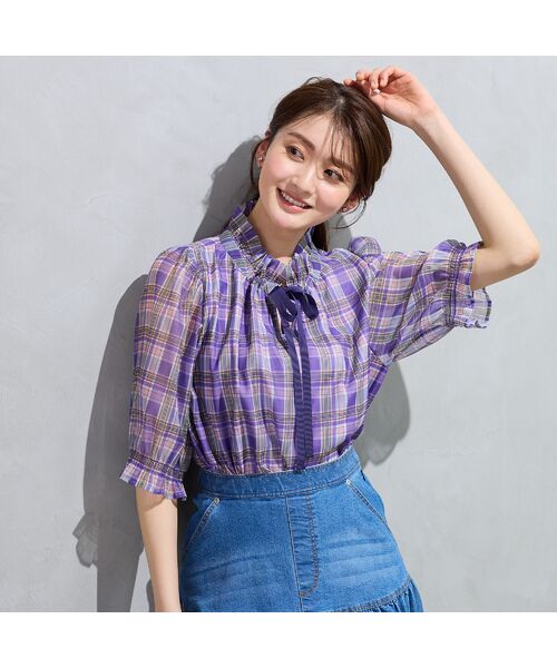 Rose Tiara / ローズティアラ シャツ・ブラウス | 【セットアップ対応】マドラスチェック風プリントフリルカラーブラウス | 詳細5