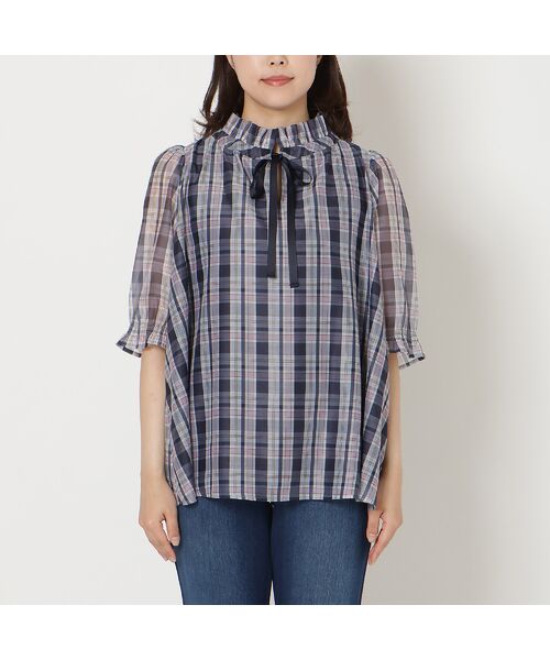 Rose Tiara / ローズティアラ シャツ・ブラウス | 【セットアップ対応】マドラスチェック風プリントフリルカラーブラウス | 詳細8