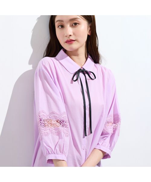 Rose Tiara / ローズティアラ シャツ・ブラウス | 【綿100%】レース切替ブラウス(ピンク)