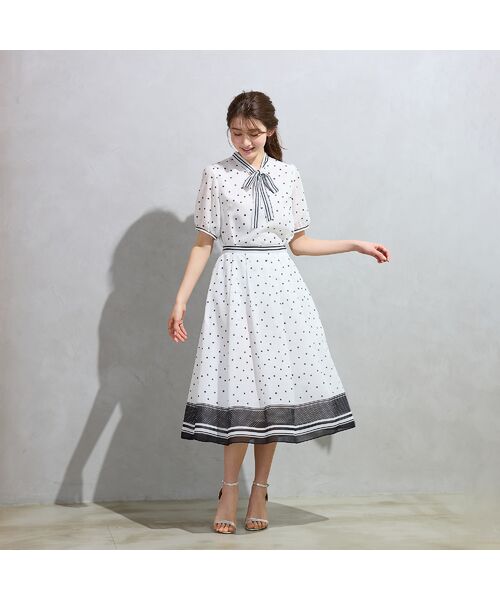 Rose Tiara / ローズティアラ シャツ・ブラウス | 配色ラインリボン襟ドットプリントブラウス | 詳細1