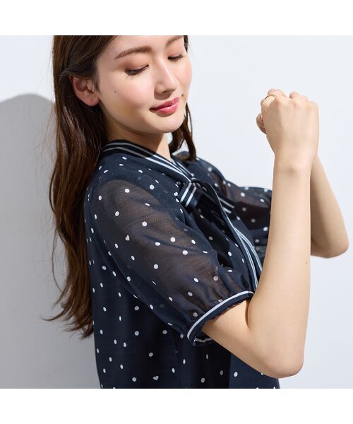 Rose Tiara / ローズティアラ シャツ・ブラウス | 配色ラインリボン襟ドットプリントブラウス | 詳細4