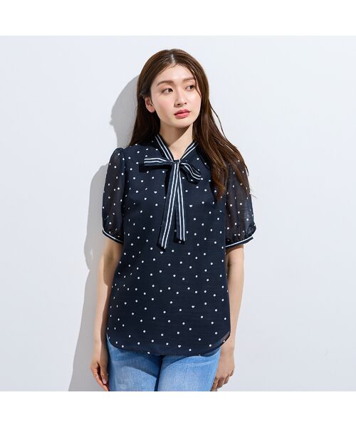 Rose Tiara / ローズティアラ シャツ・ブラウス | 配色ラインリボン襟ドットプリントブラウス | 詳細5