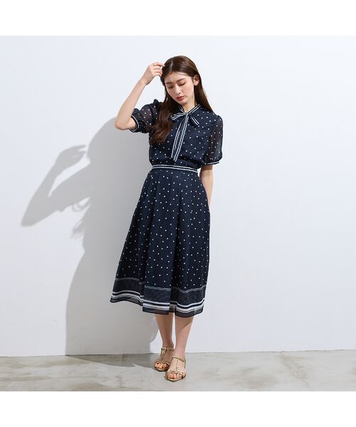 Rose Tiara / ローズティアラ シャツ・ブラウス | 配色ラインリボン襟ドットプリントブラウス | 詳細6