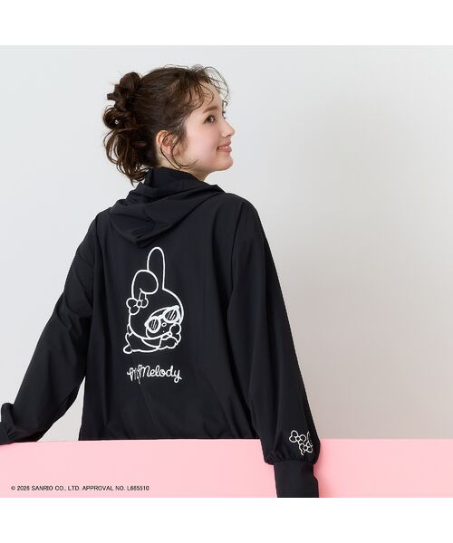 Rose Tiara / ローズティアラ パーカー | 【My Melody】マイメロディ　プリントラッシュガード素材パーカー（ブラック）