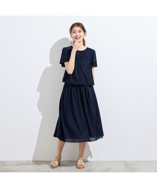 Rose Tiara / ローズティアラ ミニ・ひざ丈スカート | 【セットアップ対応】フレアプリーツスカート(ダークブルー)