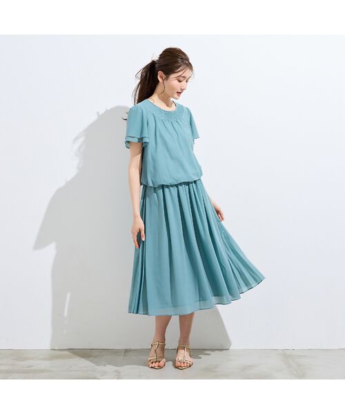 Rose Tiara / ローズティアラ ミニ・ひざ丈スカート | 【セットアップ対応】フレアプリーツスカート(グリーン)