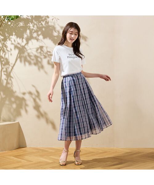 Rose Tiara / ローズティアラ ミニ・ひざ丈スカート | 【セットアップ対応】マドラスチェック風プリントスカート | 詳細2