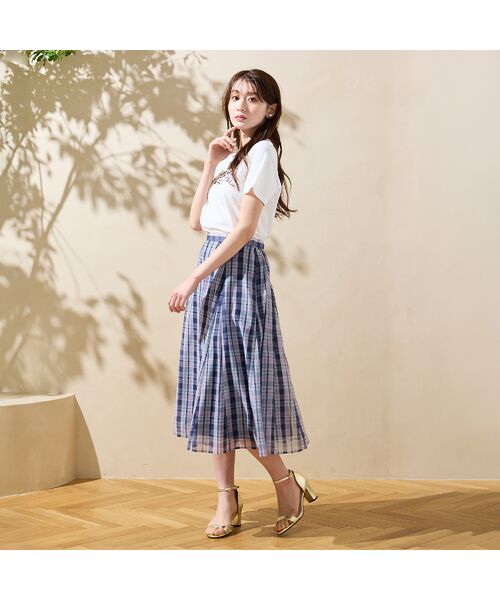 Rose Tiara / ローズティアラ ミニ・ひざ丈スカート | 【セットアップ対応】マドラスチェック風プリントスカート | 詳細3