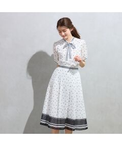 Rose Tiara / ローズティアラ ミニ・ひざ丈スカート | 裾配色ボーダー ドットプリントフレアスカート