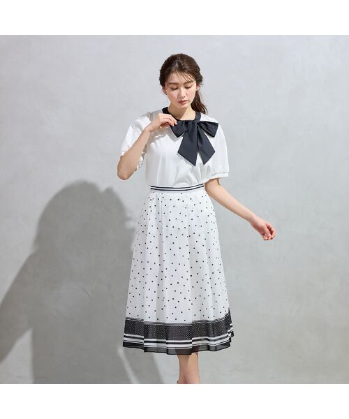 Rose Tiara / ローズティアラ ミニ・ひざ丈スカート | 裾配色ボーダー ドットプリントフレアスカート | 詳細4