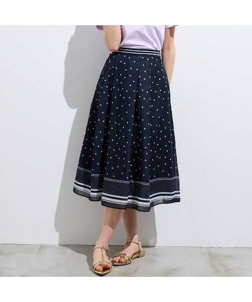 Rose Tiara / ローズティアラ ミニ・ひざ丈スカート | 裾配色ボーダー ドットプリントフレアスカート | 詳細6