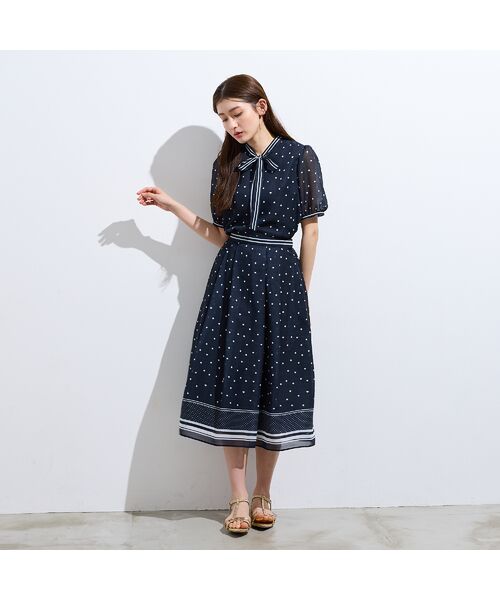 Rose Tiara / ローズティアラ ミニ・ひざ丈スカート | 裾配色ボーダー ドットプリントフレアスカート | 詳細7