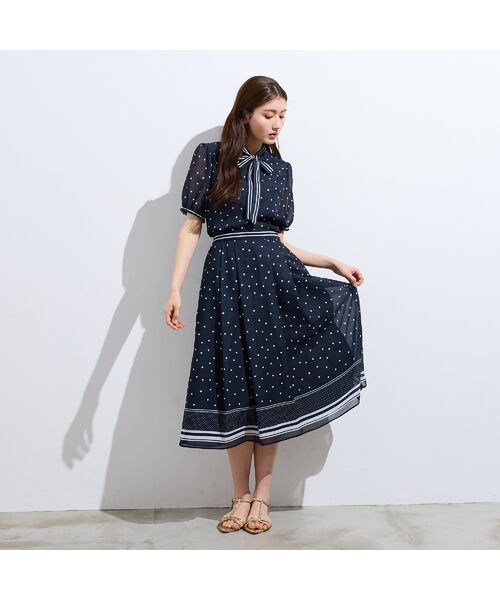 Rose Tiara / ローズティアラ ミニ・ひざ丈スカート | 裾配色ボーダー ドットプリントフレアスカート | 詳細9