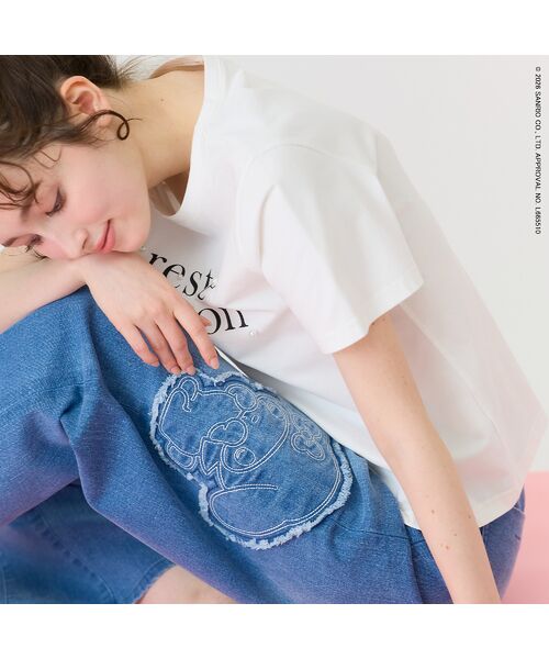 Rose Tiara / ローズティアラ デニムパンツ | 【My Melody】マイメロディ 刺繍カーブデニム（ダークブルー）