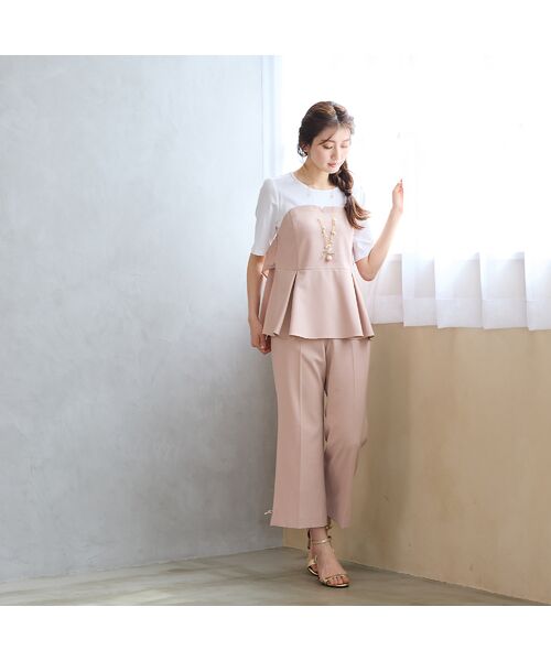 Rose Tiara / ローズティアラ カットソー | 【UVカット/イージーケア/接触冷感】ペプラムビスチェカットソー（ピンク）