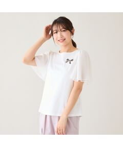 Rose Tiara / ローズティアラ カットソー | 【接触冷感/綿100%】リボンワッペンフレア袖カットソー