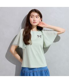 Rose Tiara / ローズティアラ カットソー | 【接触冷感/綿100%】リボンワッペンフレア袖カットソー