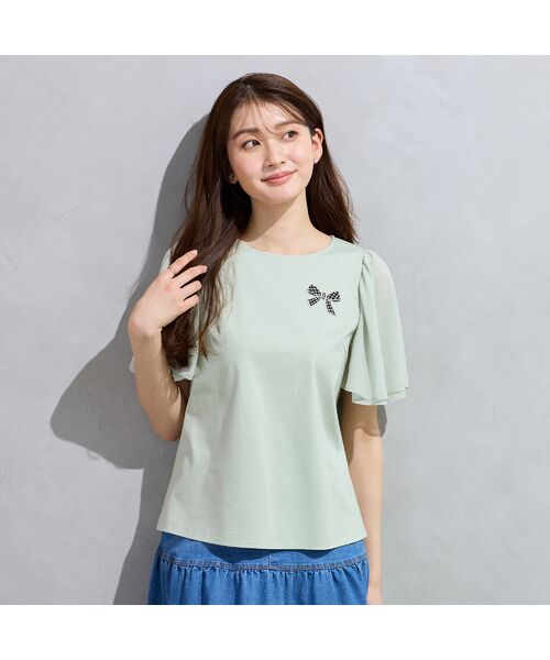 Rose Tiara / ローズティアラ カットソー | 【接触冷感/綿100%】リボンワッペンフレア袖カットソー | 詳細1