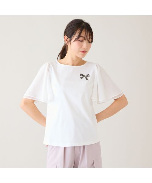 Rose Tiara / ローズティアラ カットソー | 【接触冷感/綿100%】リボンワッペンフレア袖カットソー | 詳細3