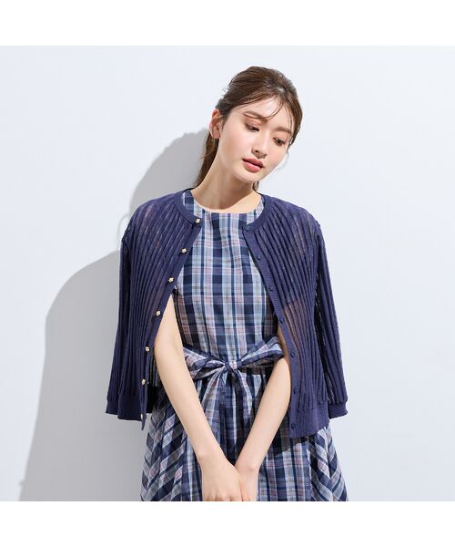 Rose Tiara / ローズティアラ ニット・セーター | エアリーリブニットカーディガン(ダークブルー)