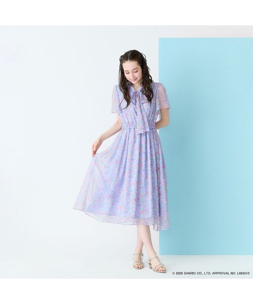 Rose Tiara / ローズティアラ ミニ丈・ひざ丈ワンピース | 【サンリオキャラクターズ】サンリオキャラクター MIXプリントワンピース（ラベンダー）