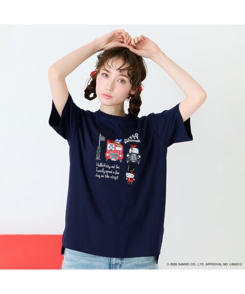 Rose Tiara / ローズティアラ カットソー | 【HELLO KITTY】ハローキティ ロンドンプリント刺繍Tシャツ（ダークブルー）