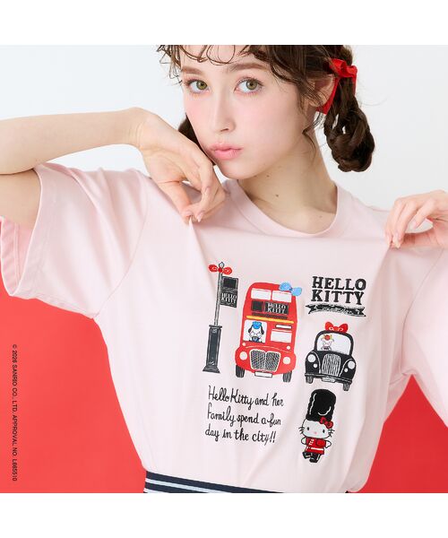 Rose Tiara / ローズティアラ カットソー | 【HELLO KITTY】ハローキティ ロンドンプリント刺繍Tシャツ（ピンク）