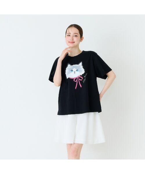 Rose Tiara / ローズティアラ カットソー | ネコプリント半袖Tシャツ | 詳細4