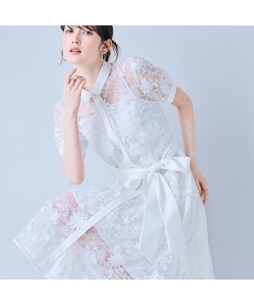 Rose Tiara / ローズティアラ ミニ丈・ひざ丈ワンピース | 刺繍レースシャツワンピース（オフ）