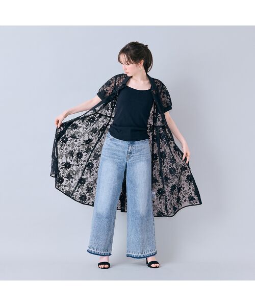 Rose Tiara / ローズティアラ ミニ丈・ひざ丈ワンピース | 刺繍レースシャツワンピース（ブラック）