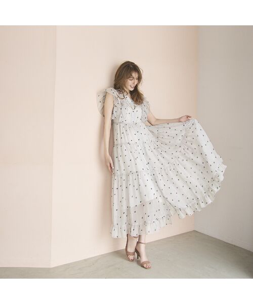 Rose Tiara / ローズティアラ ミニ丈・ひざ丈ワンピース | 【モデル美香×Audie a Muses】ハートプリントティアードワンピース | 詳細1