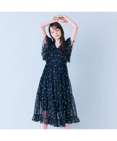 Rose Tiara / ローズティアラ ミニ丈・ひざ丈ワンピース | 【モデル美香×Audie a Muses】ハートプリントティアードワンピース | 詳細8