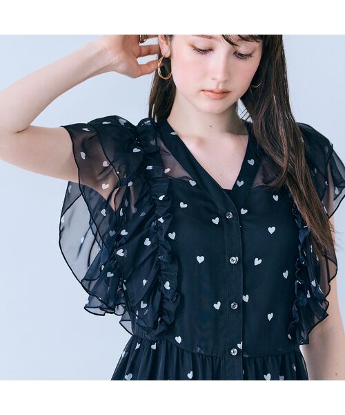 Rose Tiara / ローズティアラ ミニ丈・ひざ丈ワンピース | 【モデル美香×Audie a Muses】ハートプリントティアードワンピース | 詳細10