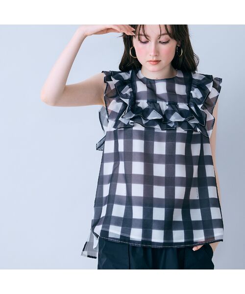 Rose Tiara / ローズティアラ シャツ・ブラウス | ビッグギンガムラッフルブラウス（ブラック）