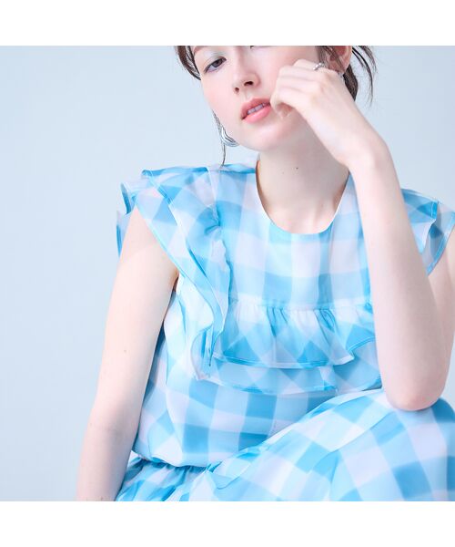 Rose Tiara / ローズティアラ シャツ・ブラウス | ビッグギンガムラッフルブラウス（ブルー）