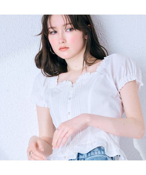 Rose Tiara / ローズティアラ シャツ・ブラウス | 【モデル美香着用】コルセット風ピンタックブラウス（オフ）