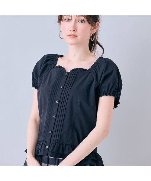 Rose Tiara / ローズティアラ シャツ・ブラウス | 【モデル美香着用】コルセット風ピンタックブラウス（ブラック）