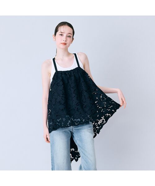 Rose Tiara / ローズティアラ キャミソール・チューブトップ | フラワーレースキャミソール（ブラック）