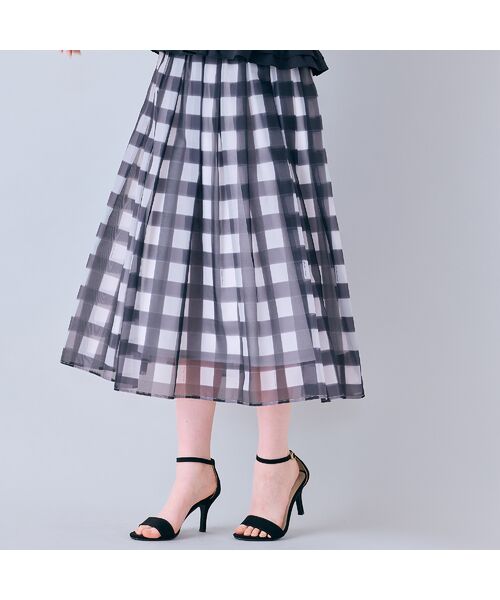 Rose Tiara / ローズティアラ ミニ・ひざ丈スカート | ビッグギンガムタックスカート（ブラック）