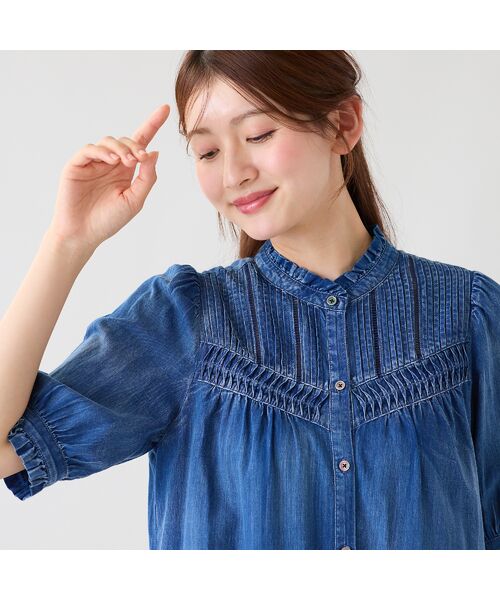 Rose Tiara / ローズティアラ シャツ・ブラウス | 2.5オンスデニム軽やかブラウス（ダークブルー）
