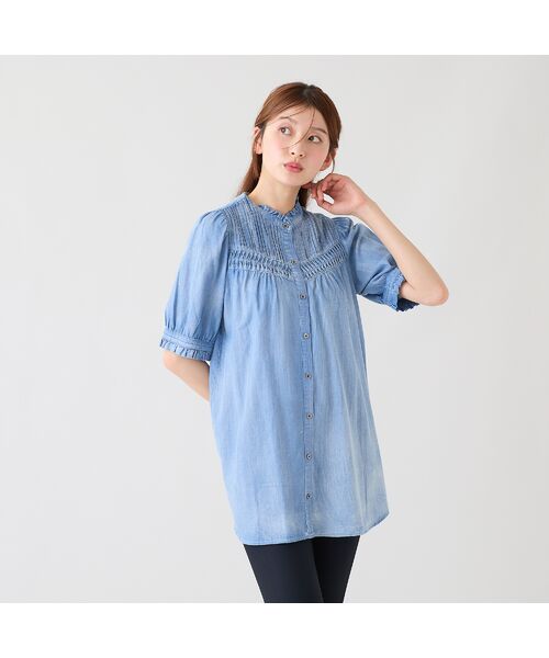Rose Tiara / ローズティアラ シャツ・ブラウス | 2.5オンスデニム軽やかブラウス（ブルー）