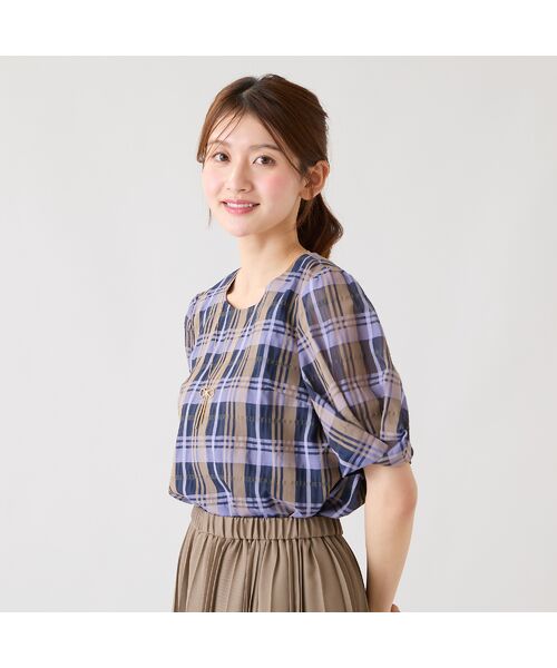 Rose Tiara / ローズティアラ シャツ・ブラウス | マドラスチェックシアーブラウス（バイオレット）