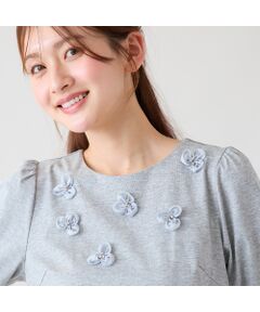 Rose Tiara / ローズティアラ カットソー | フラワーモチーフ パフスリーブカットソー
