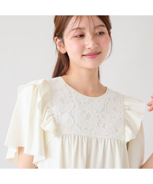 Rose Tiara / ローズティアラ カットソー | ヨークレース切替カットソー（オフ）