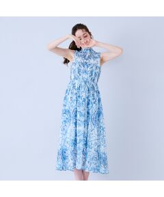 Rose Tiara / ローズティアラ ミニ丈・ひざ丈ワンピース | 胸元ピンタック更紗プリントワンピース
